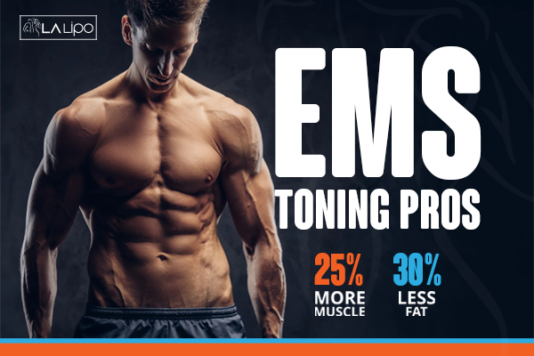 Graphic of man with toned body showing the benefits of LA-EMS Body Sculpting Owsestry treatment