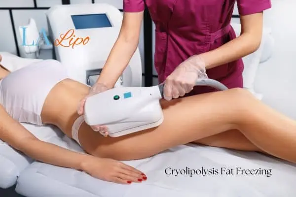 Woman receiving coolsculpting Owsestry treatment on her thighs