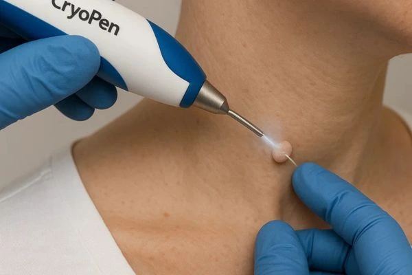 Person receiving Cryotherapy skin tag removal Owsestry