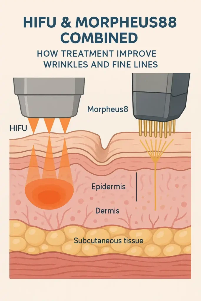 Diagram showing HIFU & Morpeus8 Owsestry and the benefits for reduction in wrinkles and fine lines